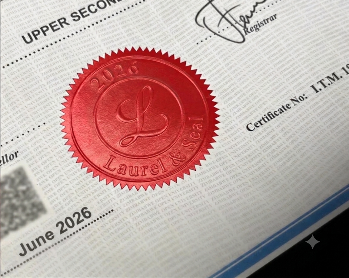 Close-up of an embossed gold foil seal on a premium security certificate