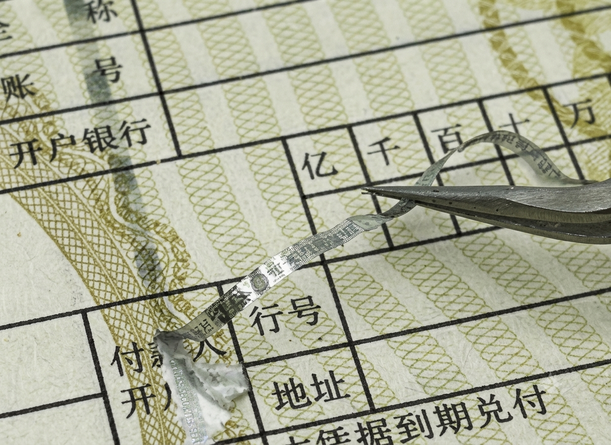 Macro photograph of anti-copy security strip being peeled from security certificate paper